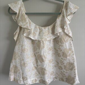 Sezane Embroidered Linen Floral Top - Size 34